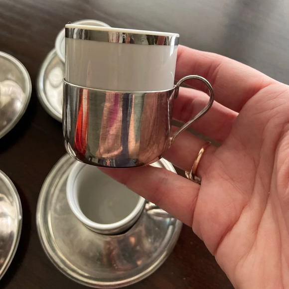 Brazil espresso demitasse set of 6 cups & 4 silver plated saucers MCM Style - Picture 4 of 12
